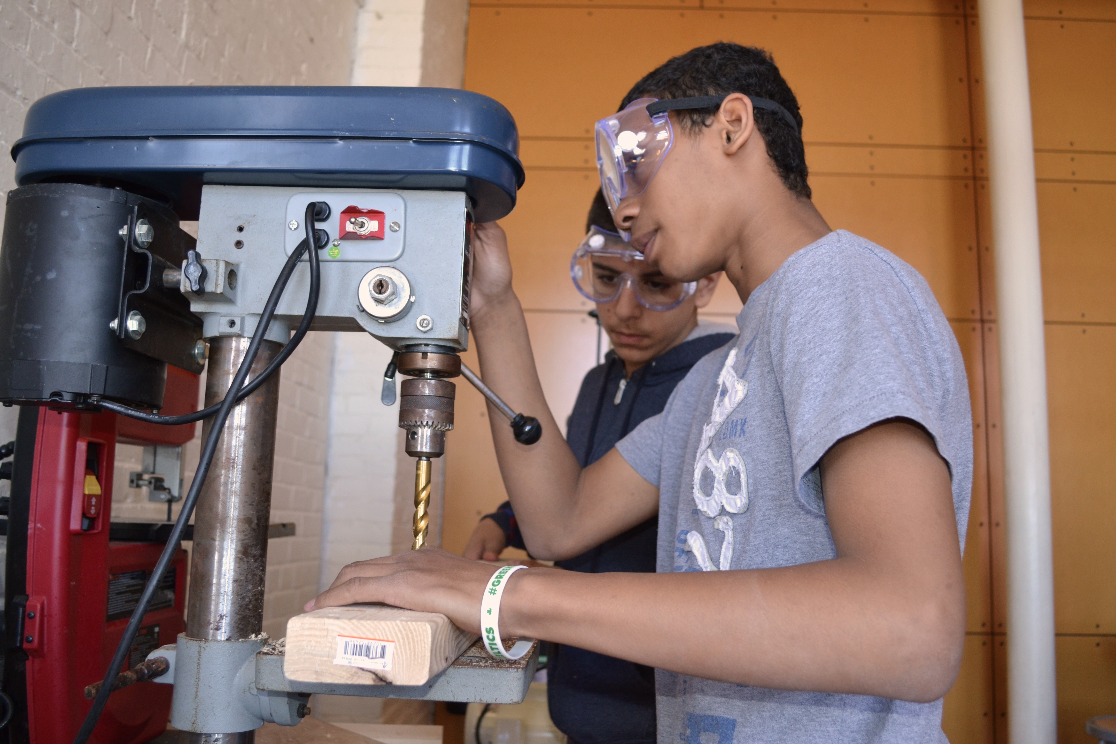 boys using drill press